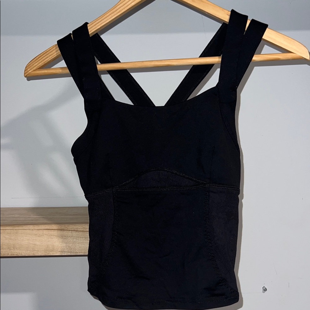 Black lululemon Cross-Back Tank Top with flower lace
